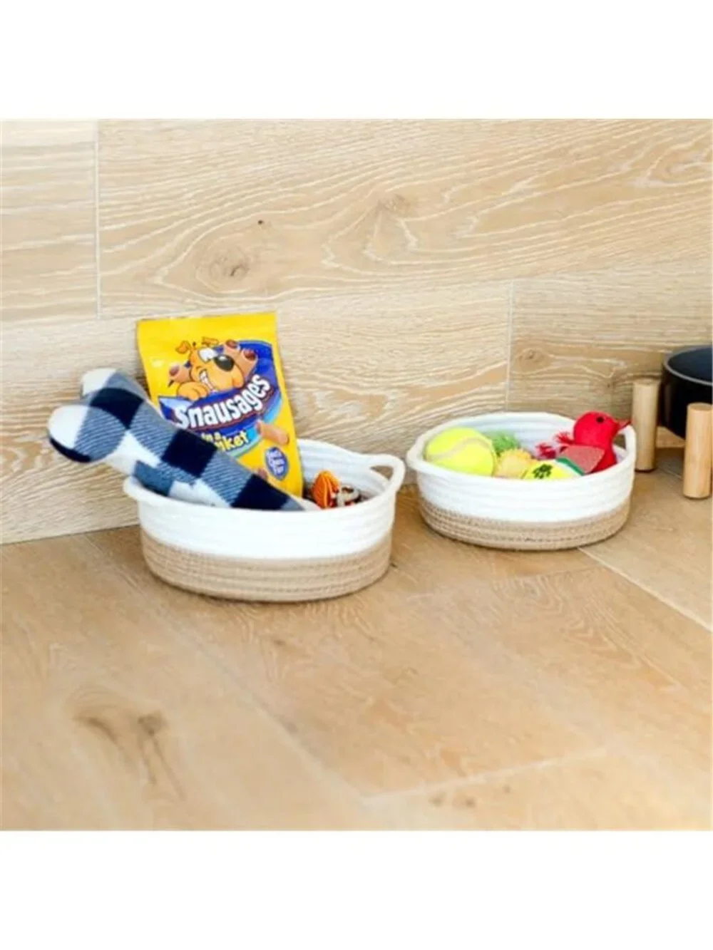 New 5-Piece Round Woven Cotton Rope Storage Baskets for Organizing Small Shallow